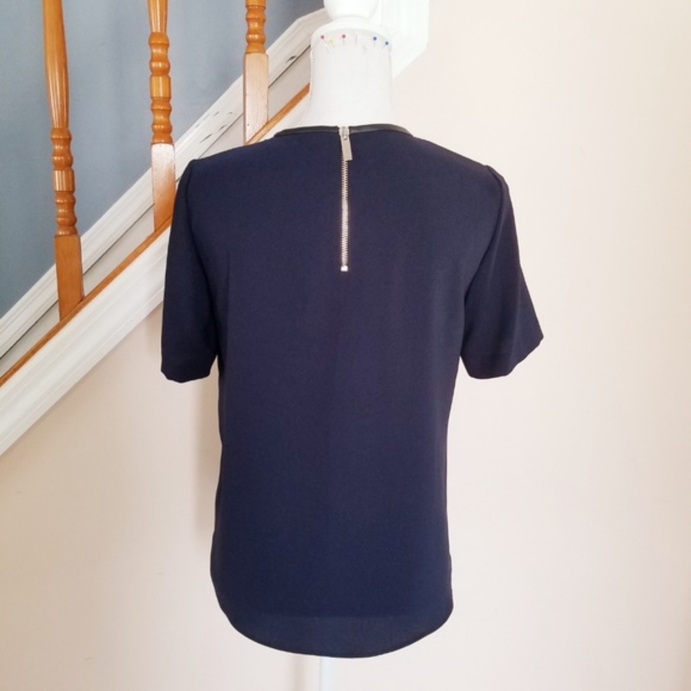 Zara Navy Blue Top with faux Leather Pockets - Picture 3 of 8